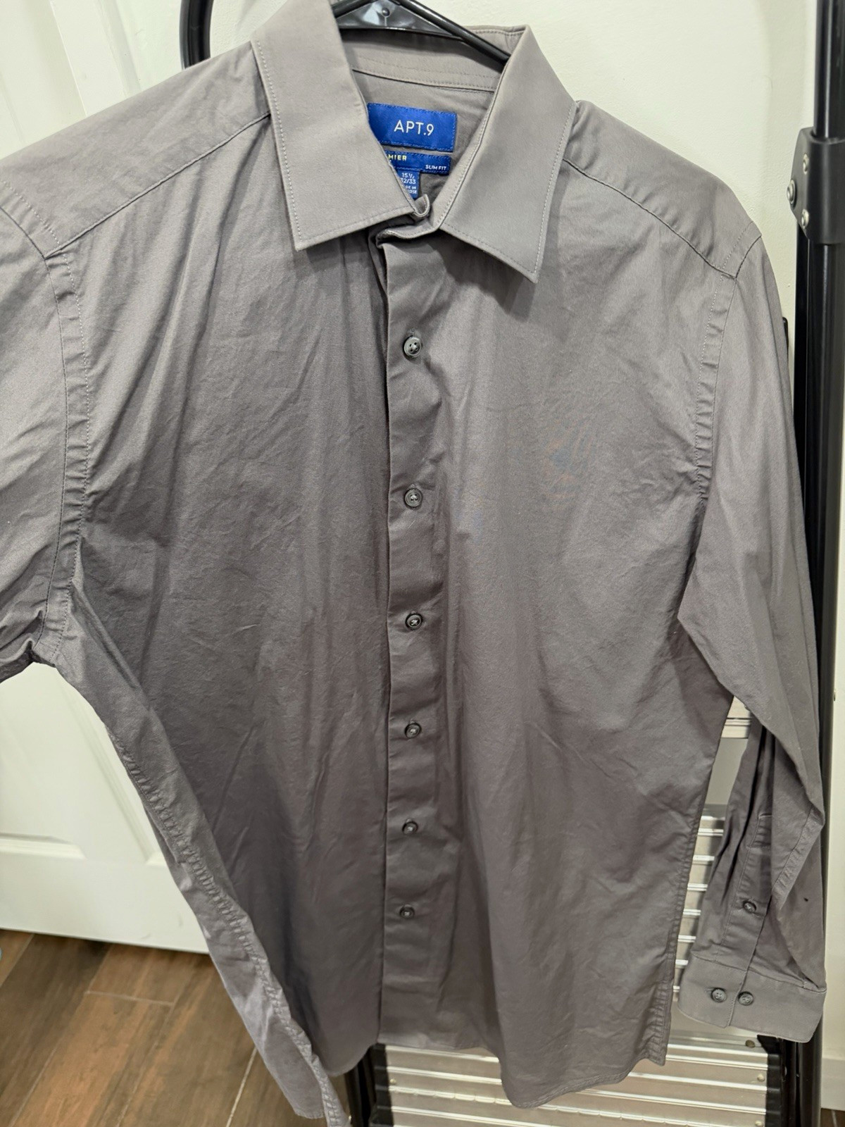 Apt. 9 Premier Flex Slim Fit Solid Gray Dress Shirt Spread Collar 15.5 32/33