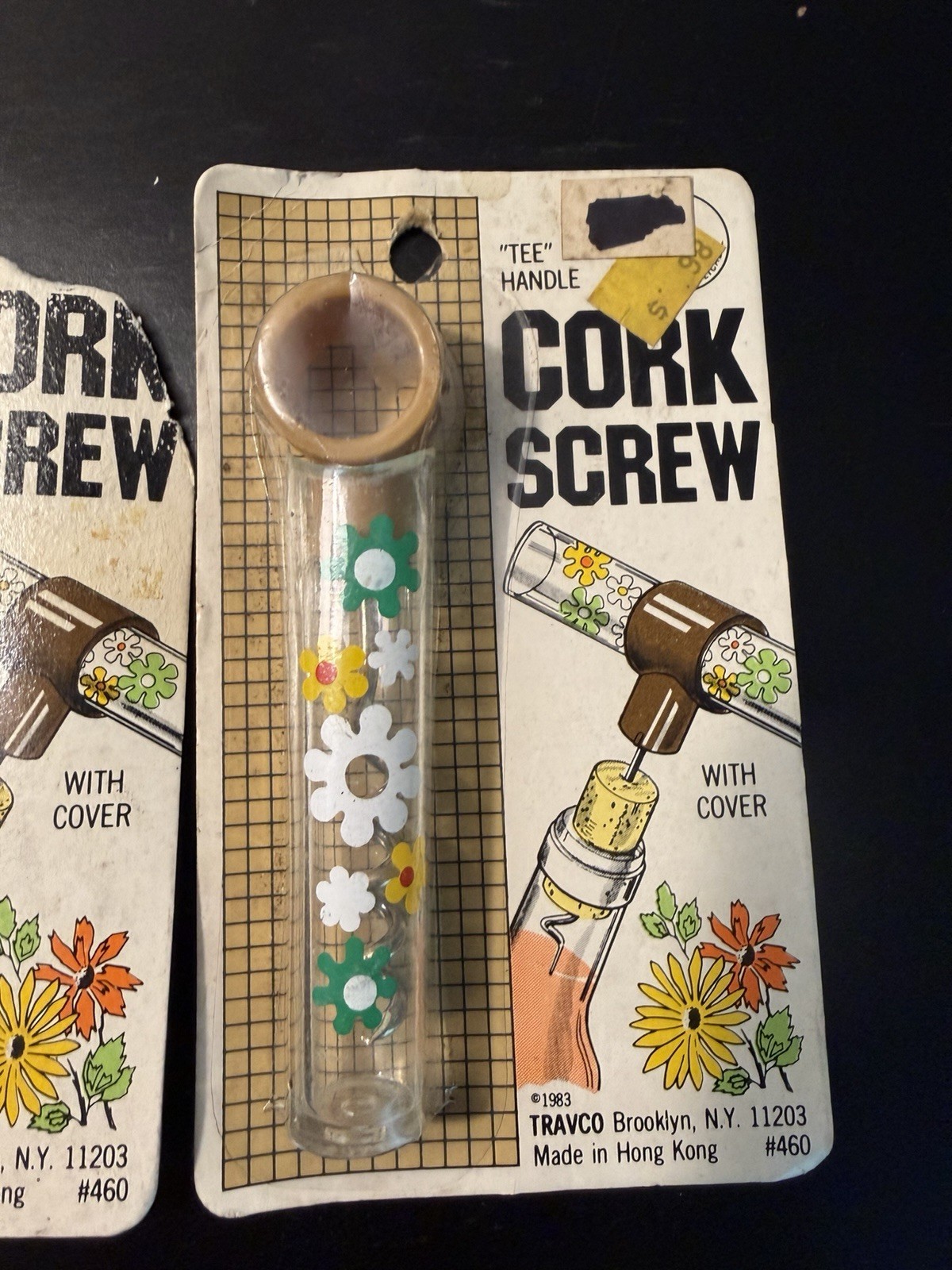 2 Vtg 1983 TRAVCO Floral Corkscrew Wine Openers NIP Floral Power Tee Handle 