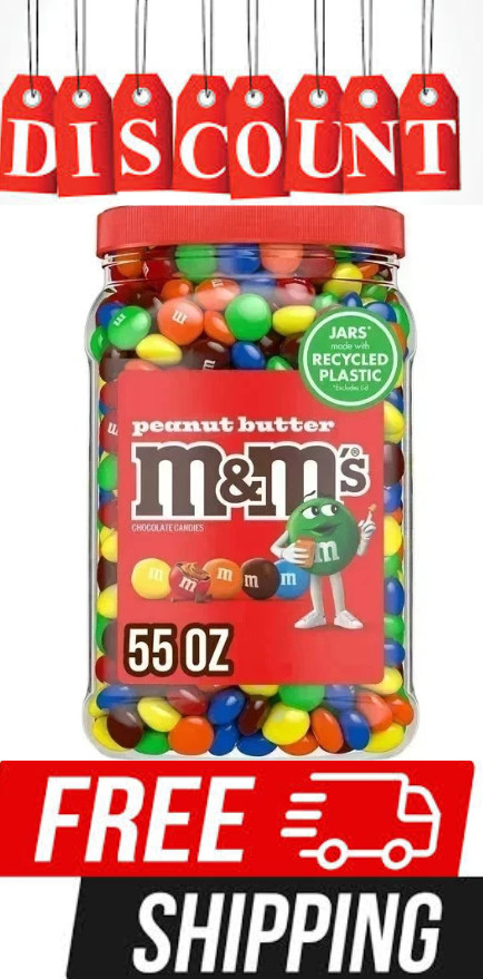 M&Ms Peanut Butter Candy 55 oz Jar Chocolate Candies Tub Bulk 3.43LB (FREE SHIP)