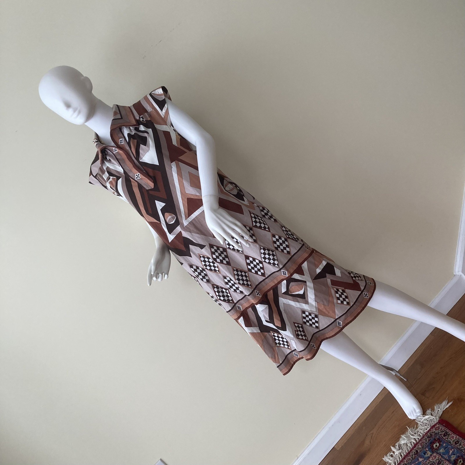 Rare auth Vtg Emilio Pucci geometric Aztec pattern ￼cotton jersey dress