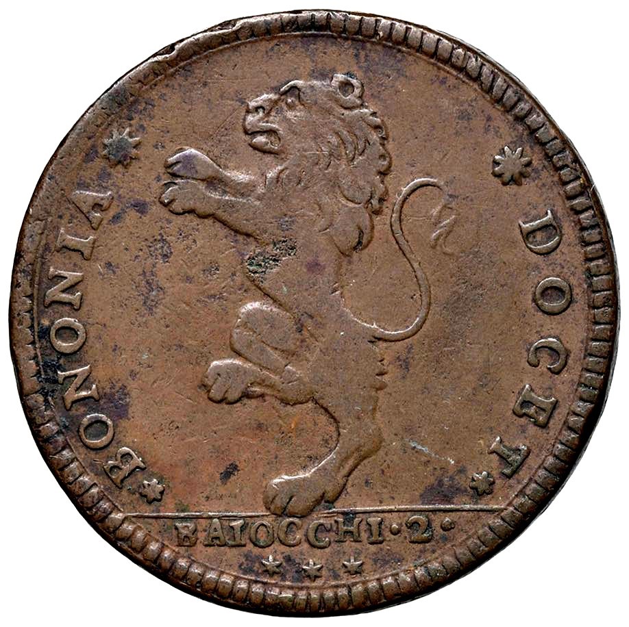 ITALY *** PAPAL - BOLOGNA *** 2 baiocci *** 1796 *** BIG @ NICE *** SCARCE ***L6 ITALY *** PAPAL - BOLOGNA *** 2 baiocci *** 1796 *** BIG @ NICE *** SCARCE ***L6