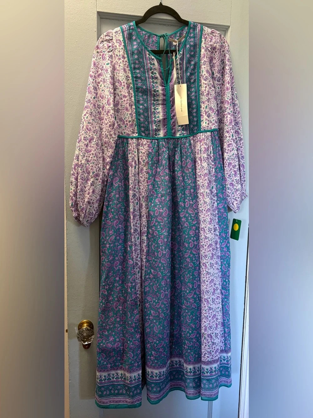 NWT Women\'s Size Small Anthropologie Long Sleeve Teal Lavender Floral Maxi Dress NWT Women\'s Size Small Anthropologie Long Sleeve Teal Lavender Floral Maxi Dress