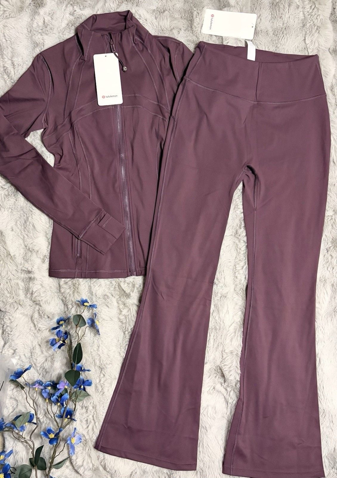 lululemon athletica Women\'s Plum Flare Leggings & Zip Jacket Set Size 10 (L)
