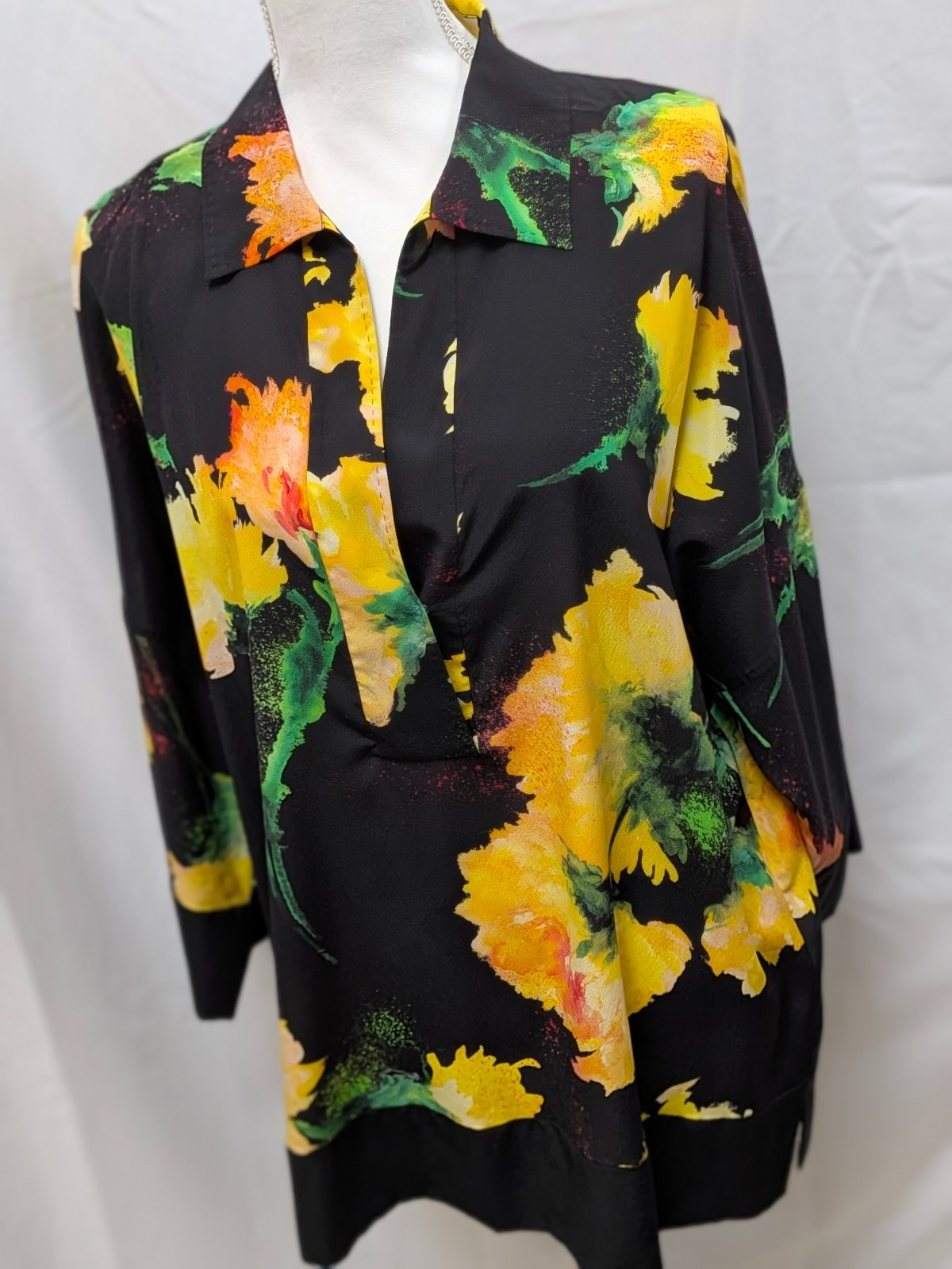 ESCADA Silk Blouse Jacket Black Floral Print Button Front Made in Slovenia