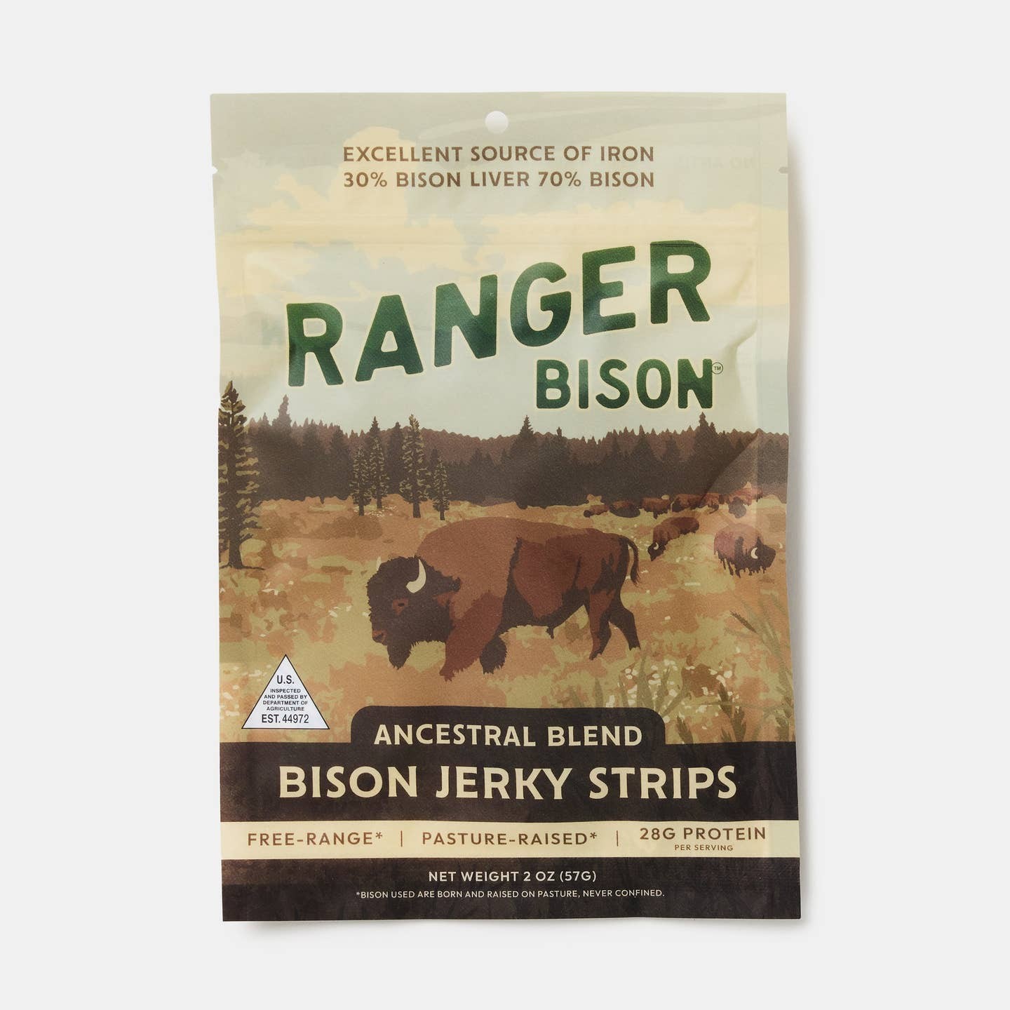 Ranger Bison Ancestral Bison Jerky (30% Bison Liver)  Jerky Strips One -2 oz Bag