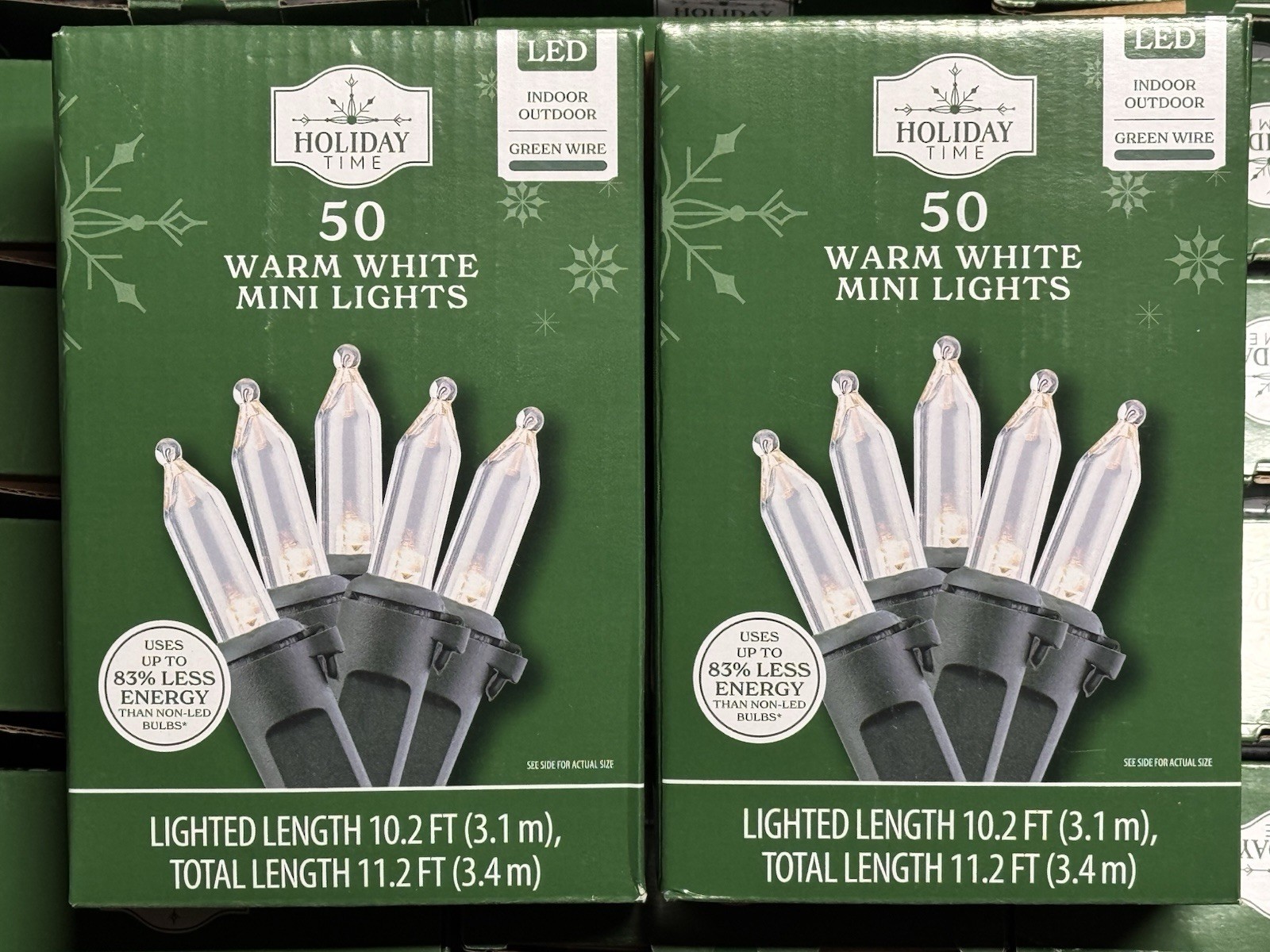(2) NEW Holiday Time 50ct WARM WHITE Led Lights GREEN Wire 100 Total (2) NEW Holiday Time 50ct WARM WHITE Led Lights GREEN Wire 100 Total