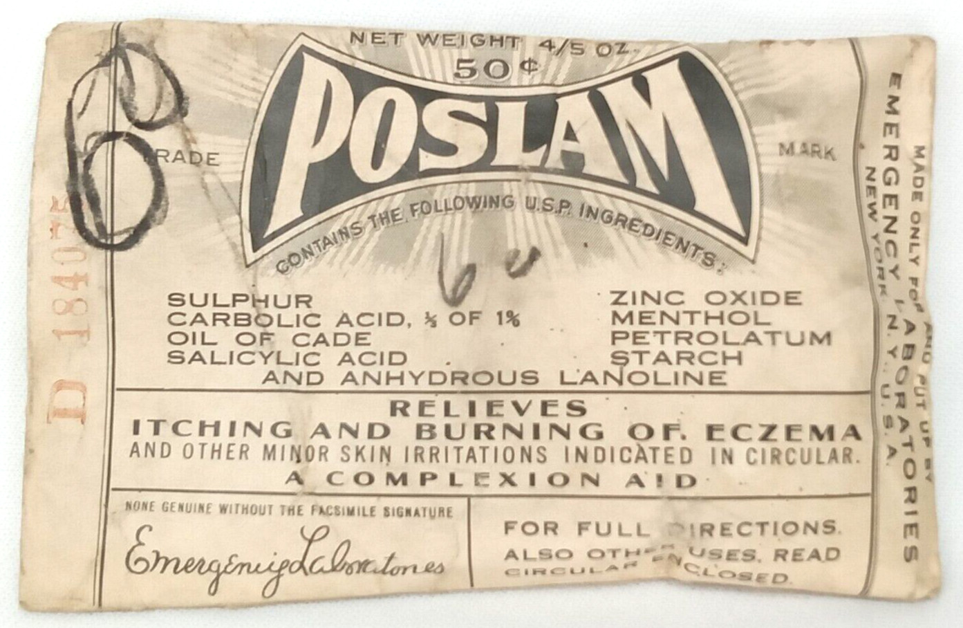 Antique 1910s Emergency Laboratories Advertising Poslam Complexion Aid Antique 1910s Emergency Laboratories Advertising Poslam Complexion Aid