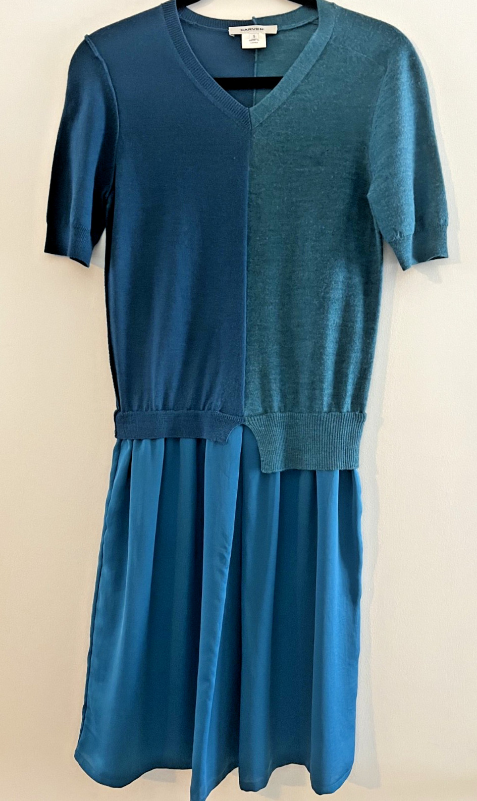 Carven dress, half knit and half silk peacock blue size S excellent condition