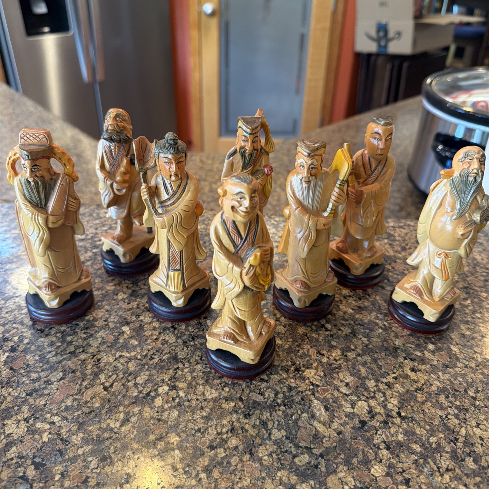 Vintage Chinese Eight Immortals Carved Boxwood Set Republic Period