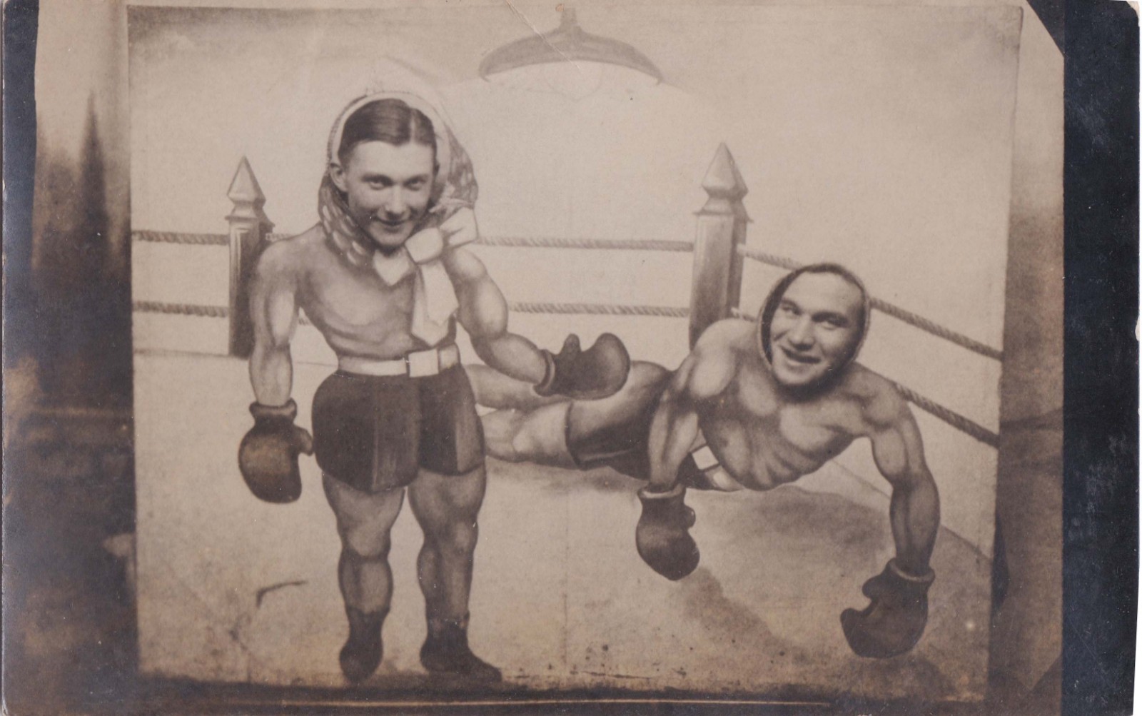 Vintage RPPC - Carnival peekaboo photo - Handsome wrestling buds - Gay interest Vintage RPPC - Carnival peekaboo photo - Handsome wrestling buds - Gay interest
