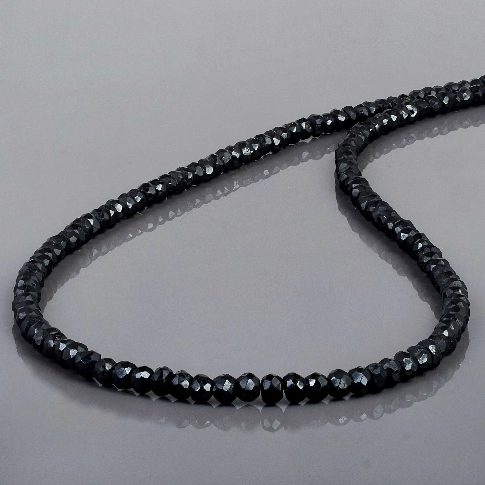 Natural Black Spinel 4mm Beads 925 Sterling Silver 18\