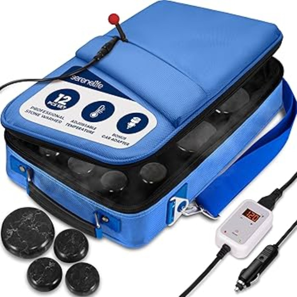 SereneLife 12 Hot Stone Massage Kit - Portable Heated Rock Therapy System (Blue) SereneLife 12 Hot Stone Massage Kit - Portable Heated Rock Therapy System (Blue)