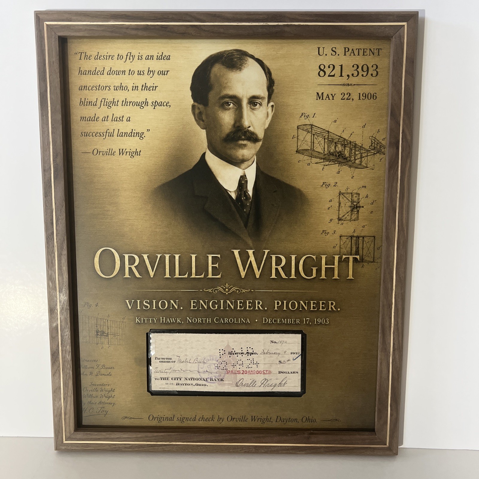 Orville Wright Signed 1924 Mabel Beck Check | Museum-Quality Framed & Certified