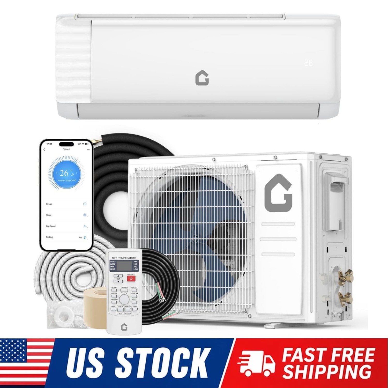 12000 BTU Ductless Mini Split Air Conditioners Heat Pump 18.5 SEER2 230V WiFi US