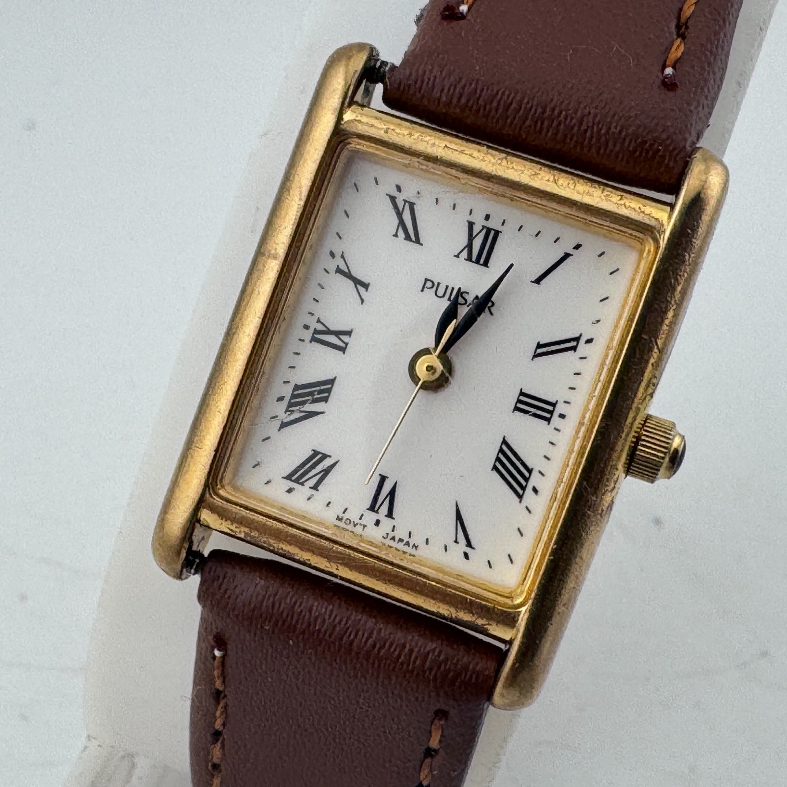 VTG Pulsar Quartz Watch VX51-X349 Women Gold Tone Rectangle Leather New Battery