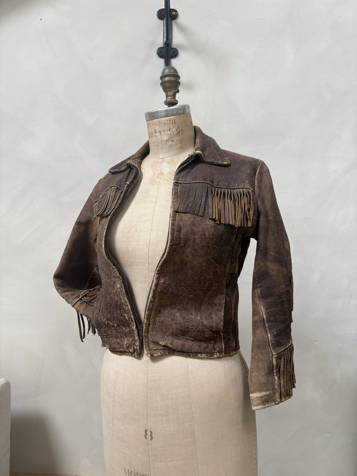AMAZING 1940s/50s Cropped Fringe Leather Western Jacket US Made Thrash & Patina
