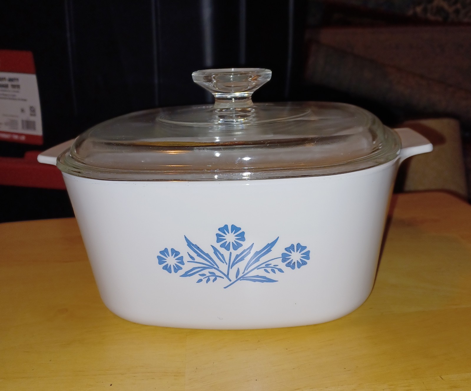 CorningWare Cornflower 3 Qt Square Casserole Dish w/ Glass Lid White Blue
