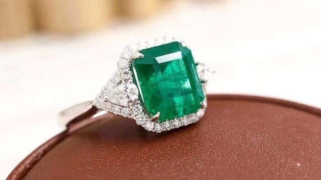 6.80 Ct Natural Emerald Diamond Engagement Ring 925 Sterling Silver