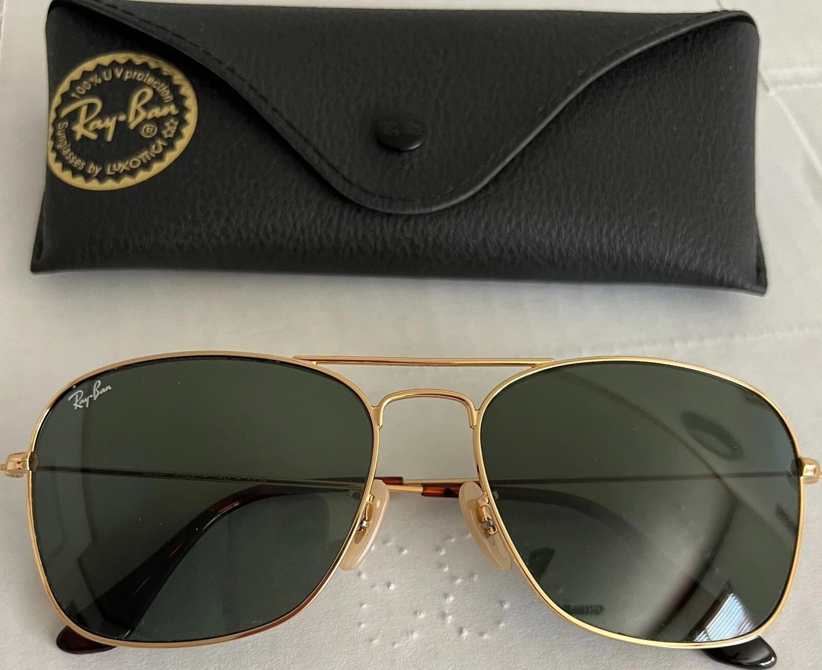 New Ray-Ban RB3136 001 Caravan Polished Arista Gold  G-15 Green Sunglasses 58mm