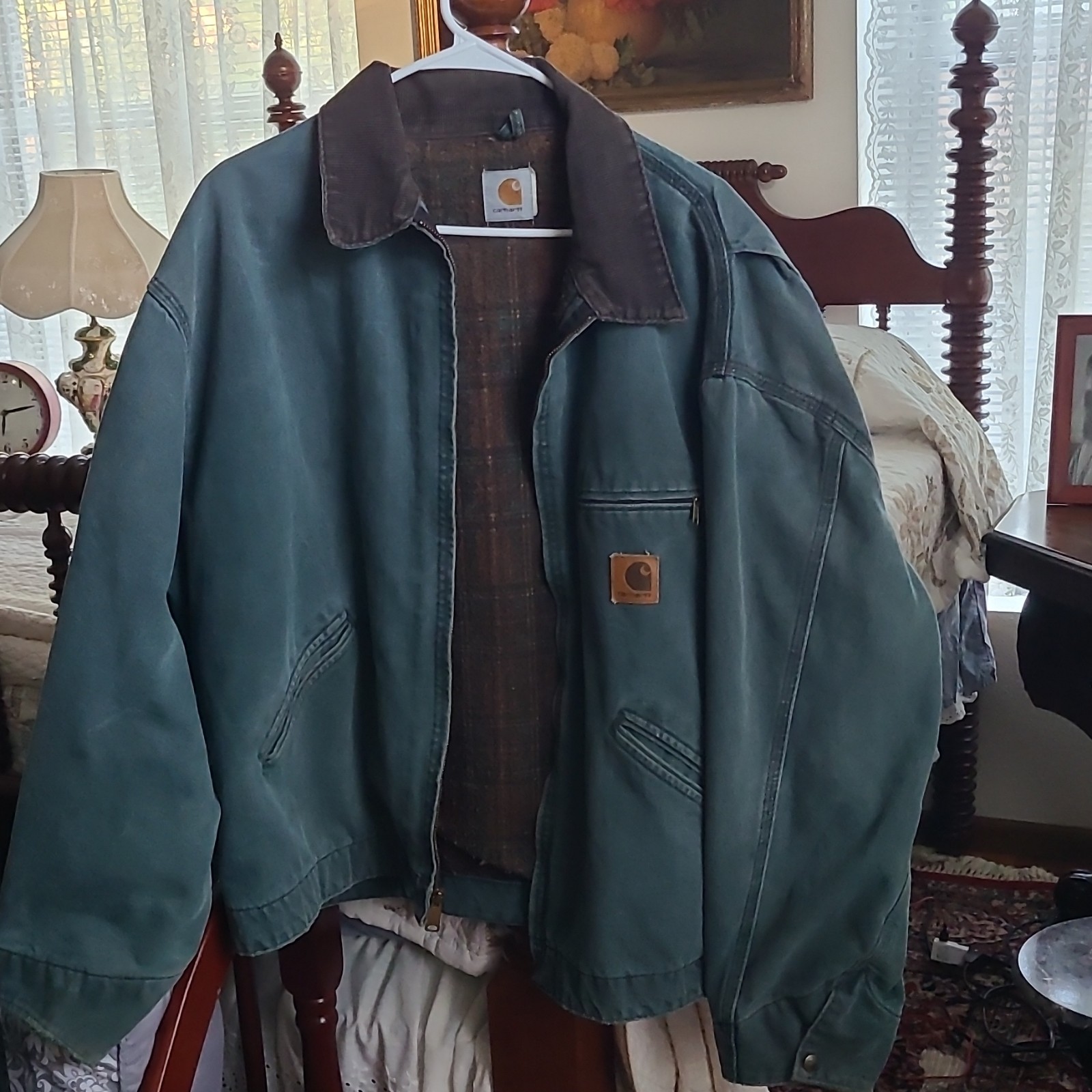Carhartt Men\'s XL J43 Htg Hunter Green Zip Lined Work Jacket Short Relaxed Fit