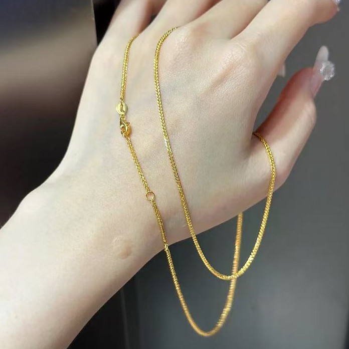 1.0mm Stamped AU750 Solid 18K Yellow Gold Necklace Chopin Chain Fine Gold 18 in