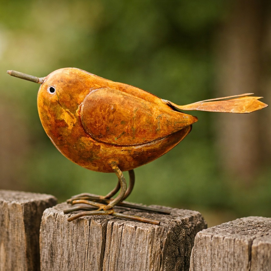 Vintage Metal Wren Garden Decor Rust Effect Bird Sculpture Fence Tree Art 5 in