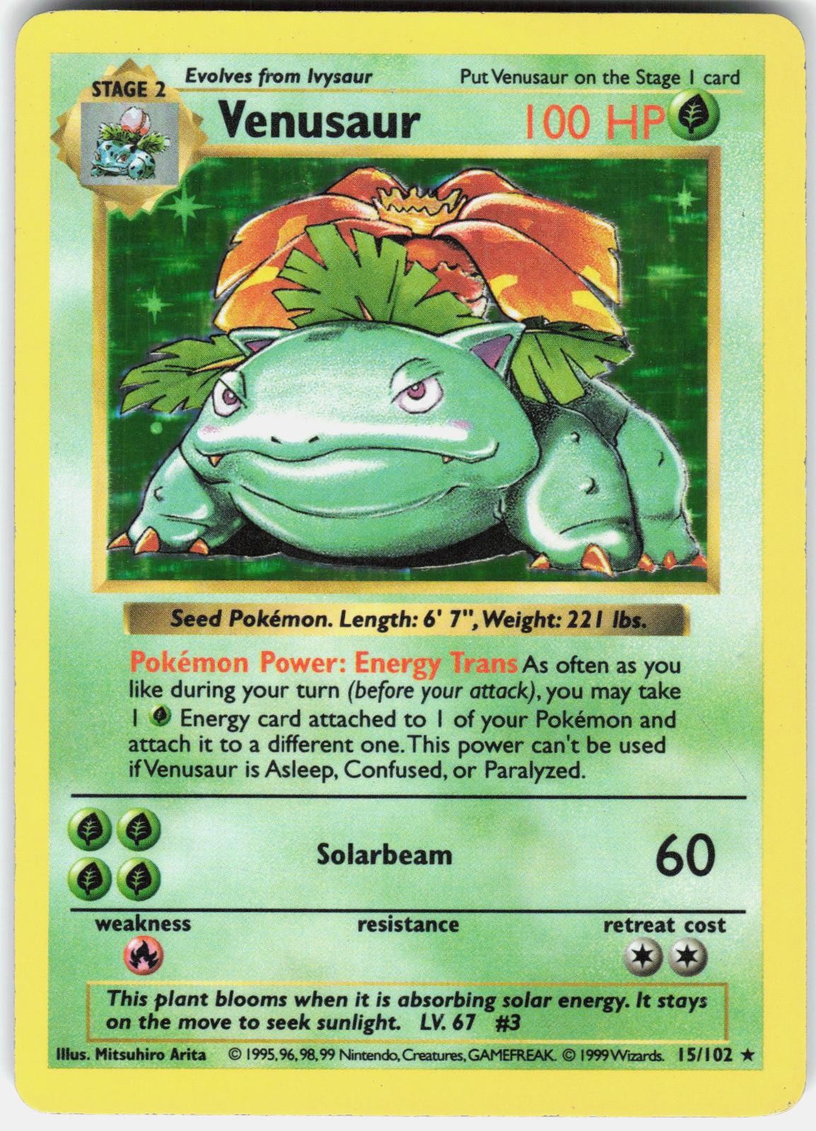 Pokemon Venusaur 15/102 Holo Holo Rare Base Set Shadowless Pokemon