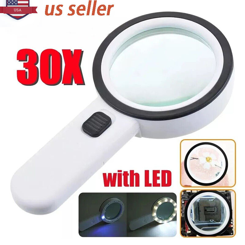 30X Jumbo Handheld Magnifying Glass w/ 13 Bright LED Light Illuminated Magnifier 30X Jumbo Handheld Magnifying Glass w/ 13 Bright LED Light Illuminated Magnifier