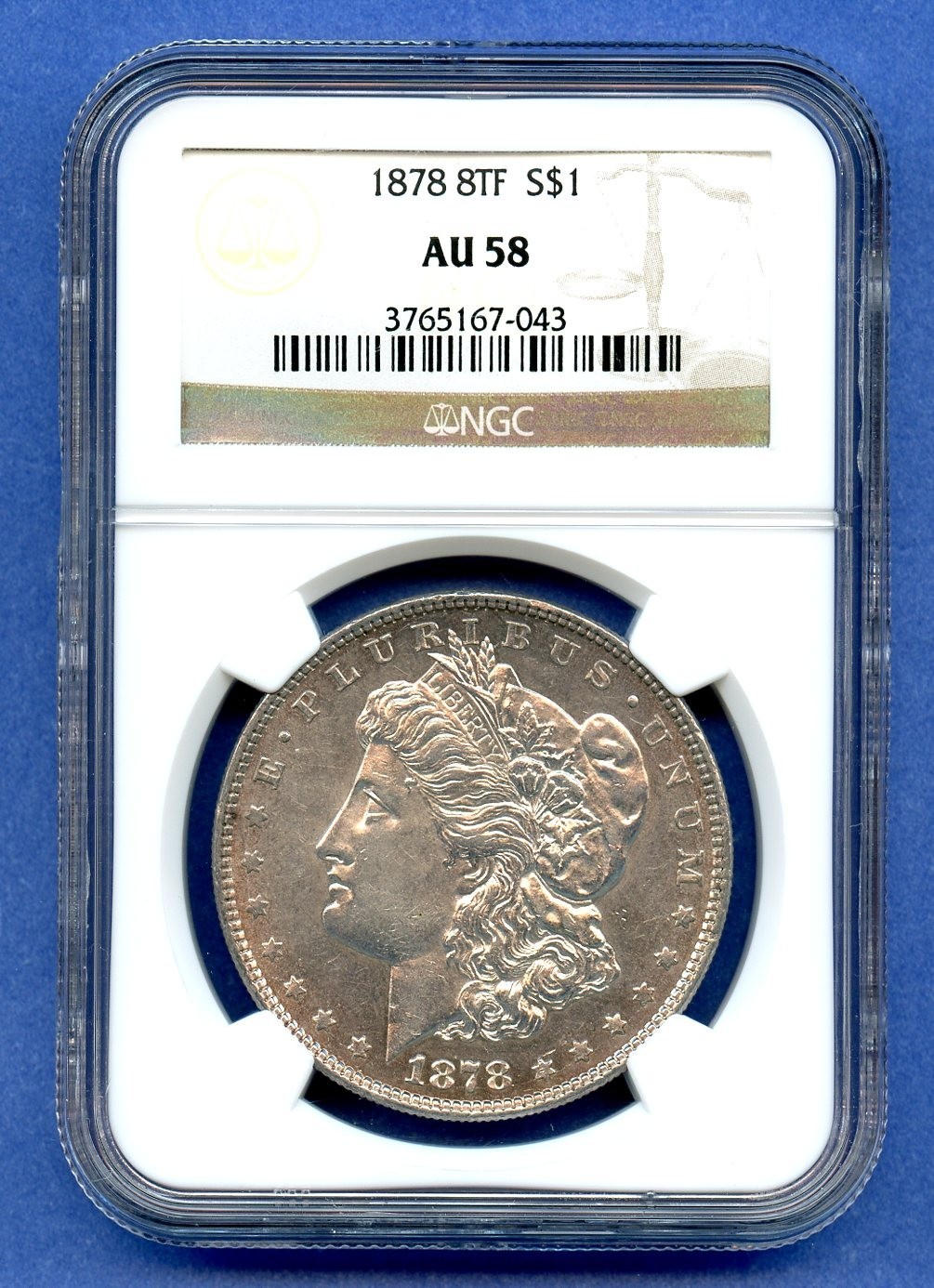 1878 P 8TF NGC AU58 Morgan Silver $1 Dollar US Mint Coin 1878-P AU-58