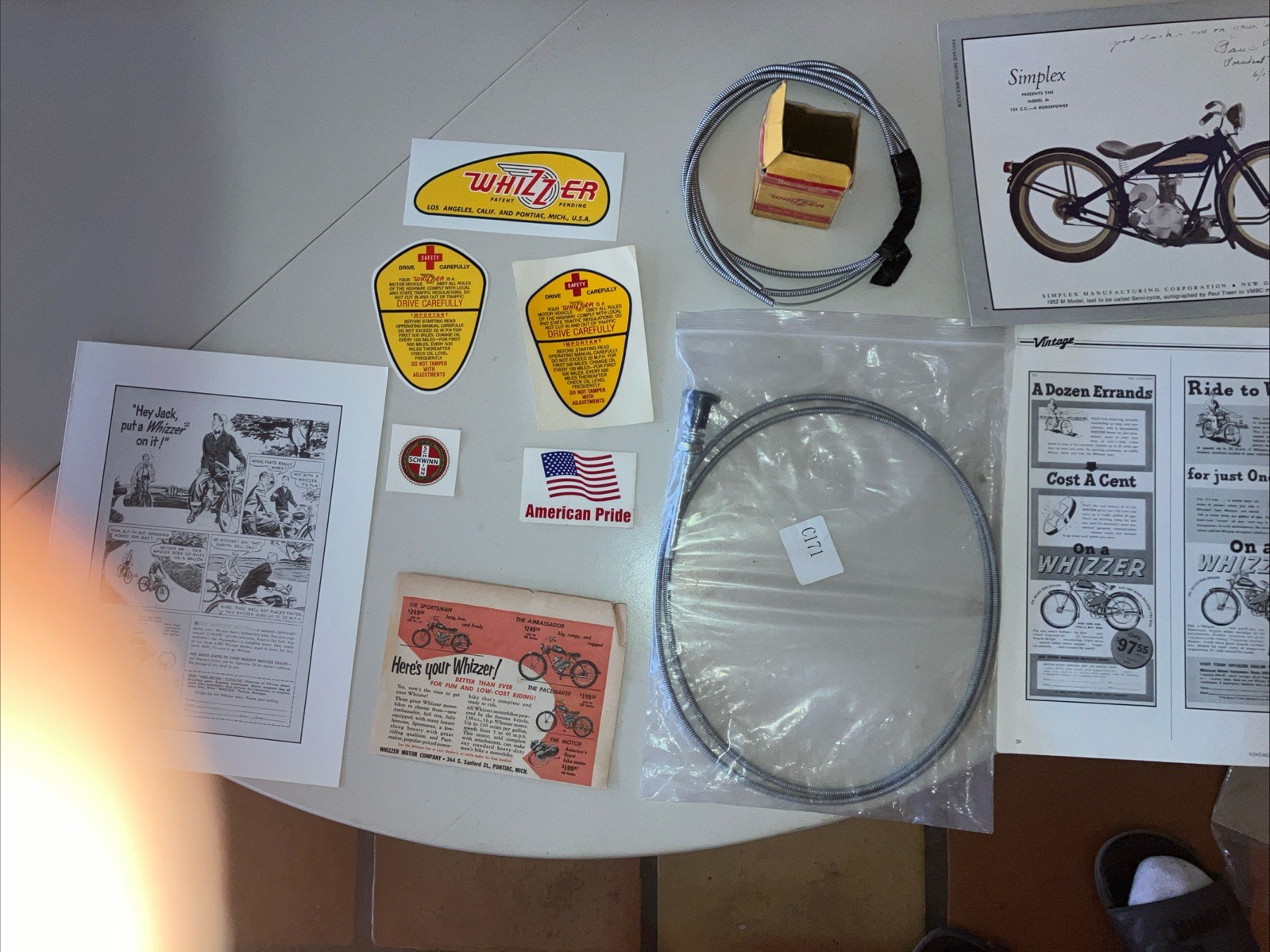 Whizzer  Motorbike Advertisements tank And Frame Decals, Cables, Original Box