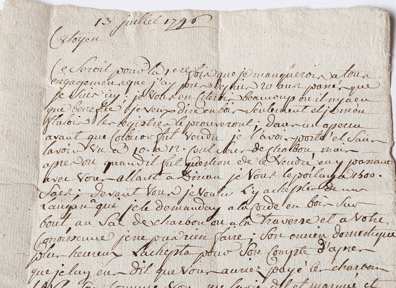 1796 French Revolutionary Letter | Charcoal Trade & Ironworks Business Signed