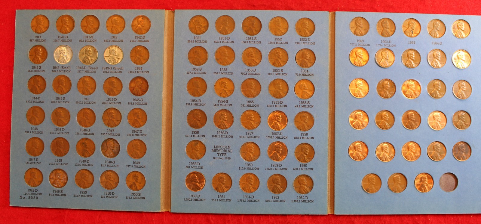 1941-1974S Lincoln Cent Penny Whitman Used folder 87 Wheat & Memorial coins