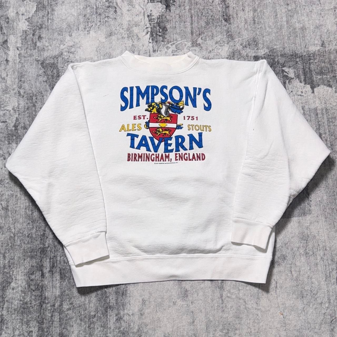 Vintage 80s Simpson\'s Tavern Birmingham England white boxy crewneck sweatshirt