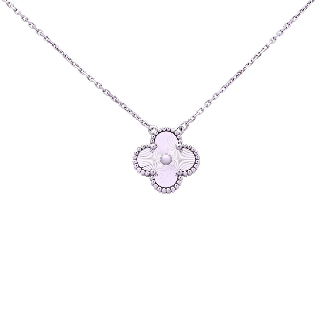 18k White Gold Alhambra Guilloché Necklace by Van Cleef & Arpels