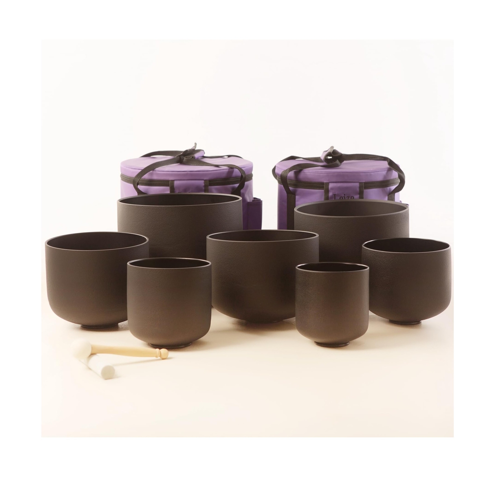 Leize 6-12 inch Chakra Tuned 432hz Set of 7 Quartz Black Crystal Singing Bowl...