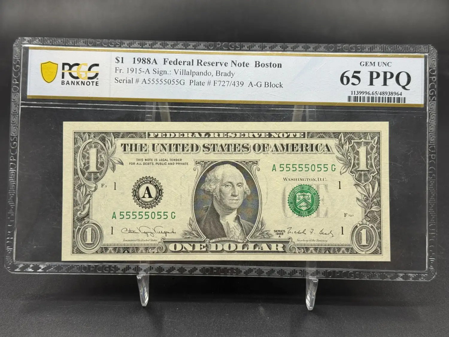 $1 1988-A. Green seal. Small Size $1 Federal Reserve Notes 1915-A PCGS 65 PPQ