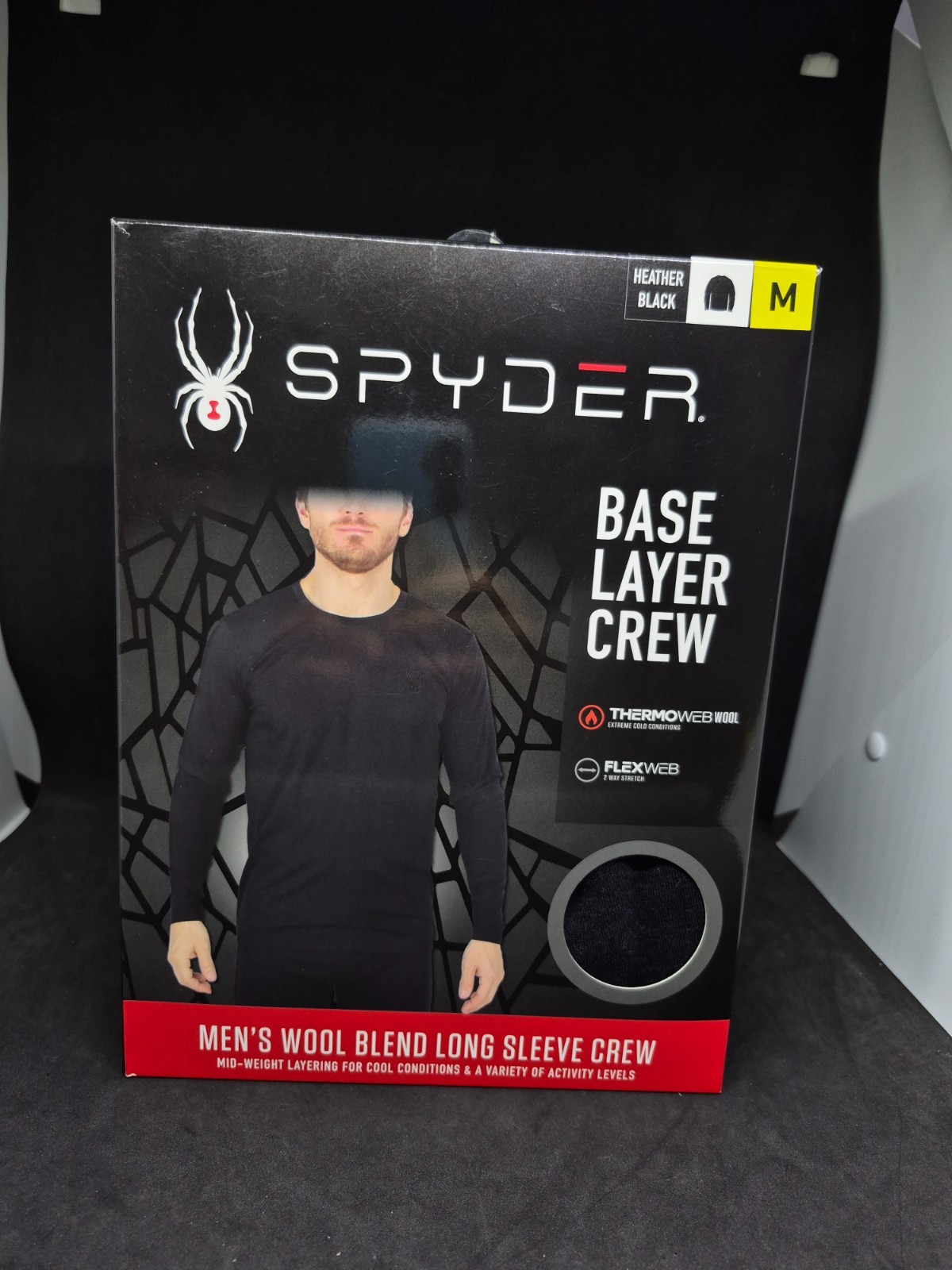 Spyder Mens Baselayer Thermo Web Wool Flex LS Cool Crew Top SZ Medium 38-40