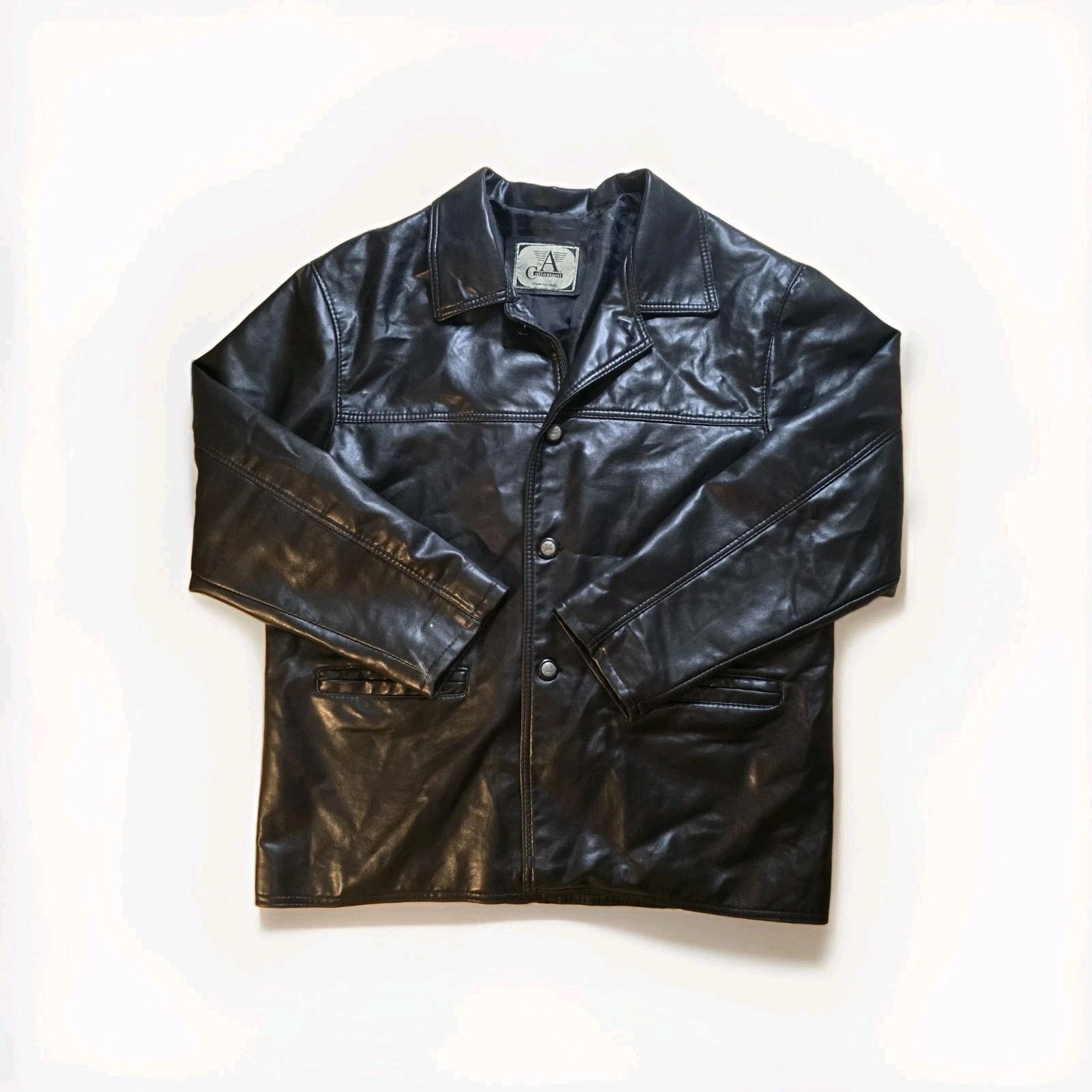 Vintage Giorgio Armani Collezioni Black Leather Jacket Blazer Made in Italy