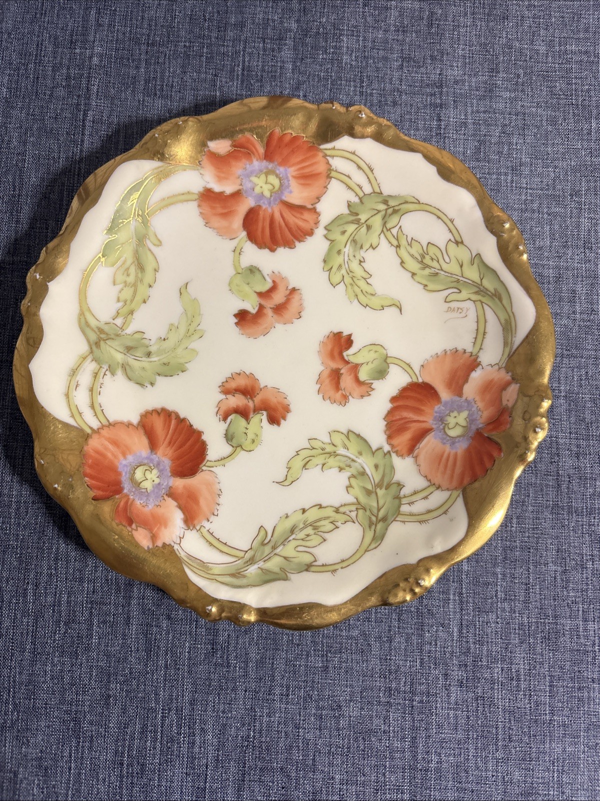 Elite Works Limoges France Handpainted Poppies Design Plate  - Signed DATSY
