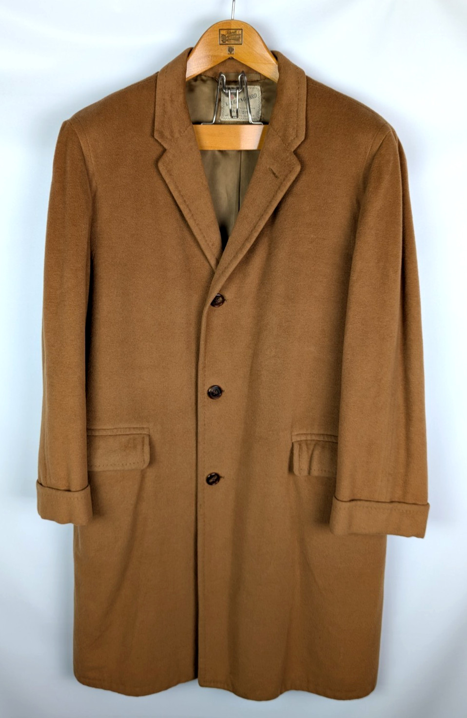 100% VICUNA Men\'s Vintage Vaughnguard Topcoat Coat Sz XL / 46R