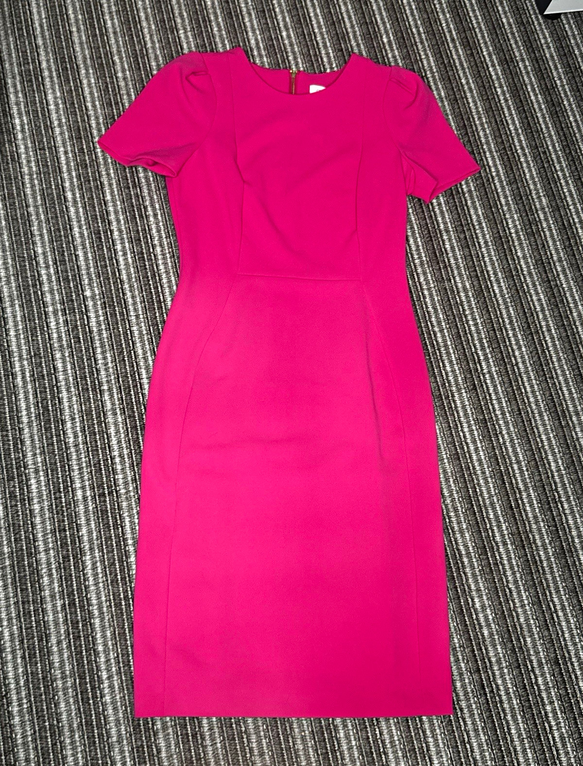 Calvin Klein Pink Solid Sheath Dress Size 4 Short Sleeve Round Neck Zip Back
