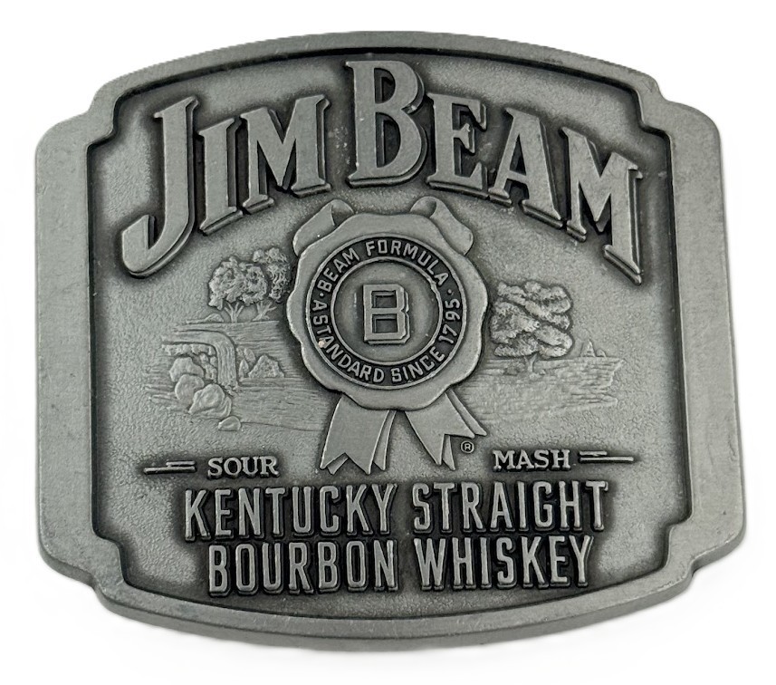 Vtg Jim Beam Belt Buckle Kentucky Bourbon Whiskey Pewter Advertising
