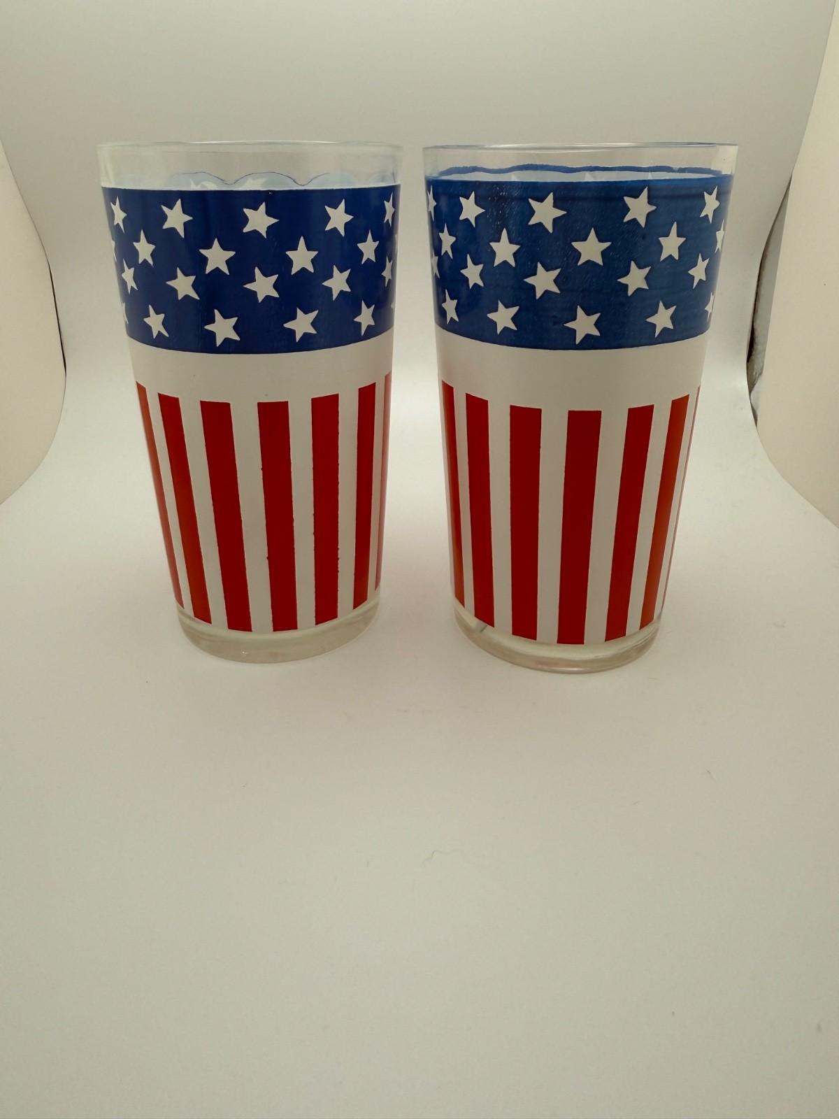 Vintage American Flag Stars & Stripes Glass Tumblers Set of 2 Patriotic