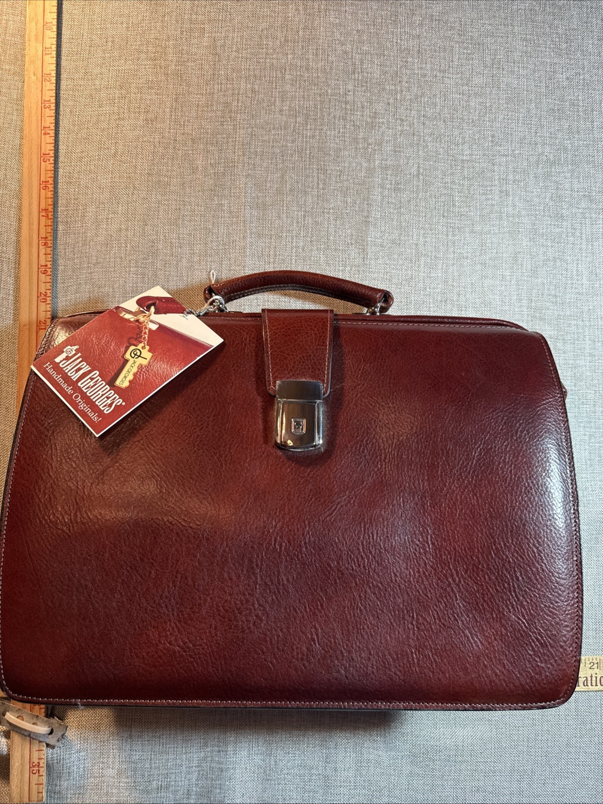 NOS Jack Georges Luxury Handmade Cognac Leather Attache Briefcase 15.5x11x4