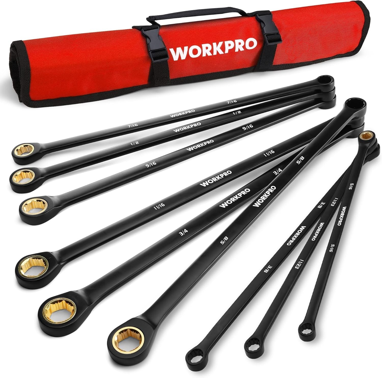 9PC Extra Long Ratcheting Wrench Set SAE 5/16-3/4 72T CR-V Double Box