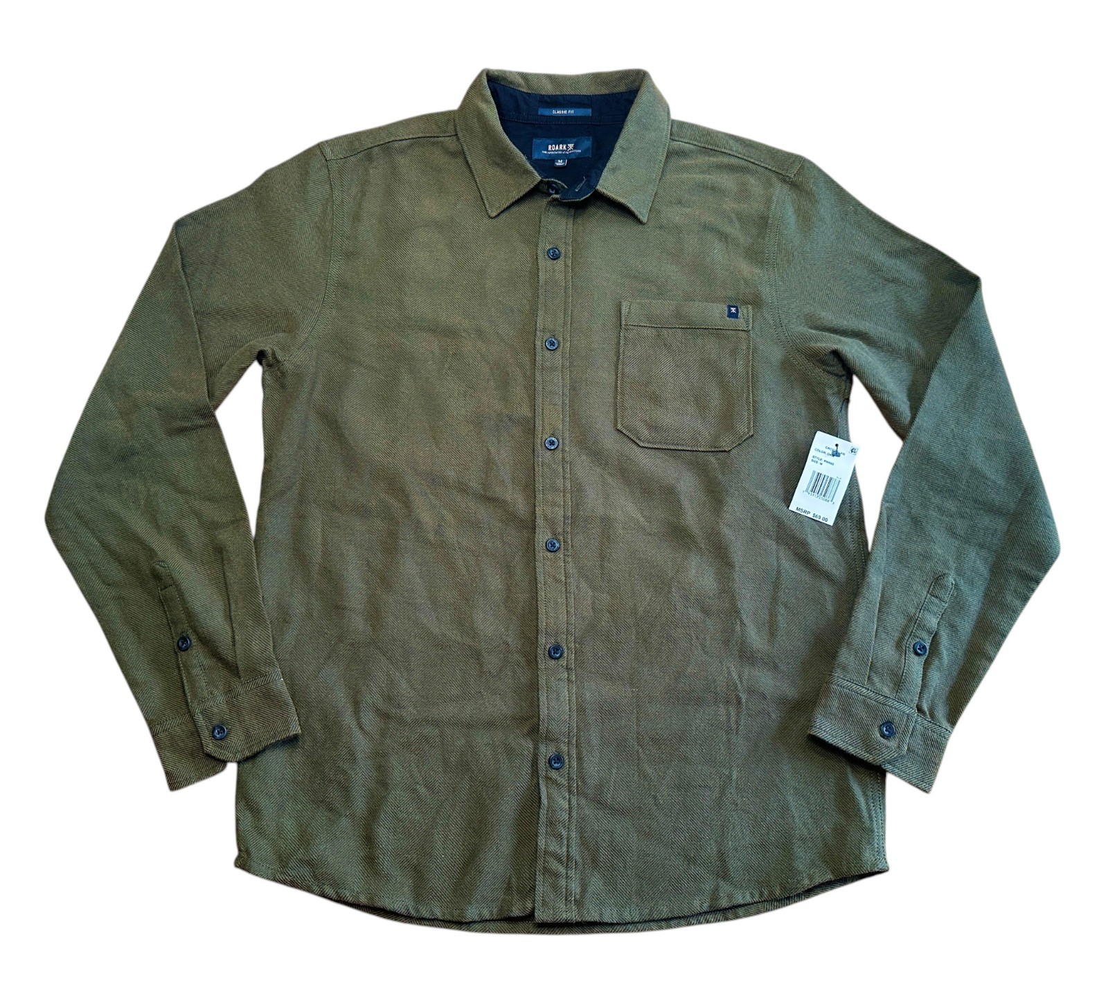 Roark Crossroads Organic Cotton Flannel Shirt Men\'s M Dark Green RW665-DKM NWT