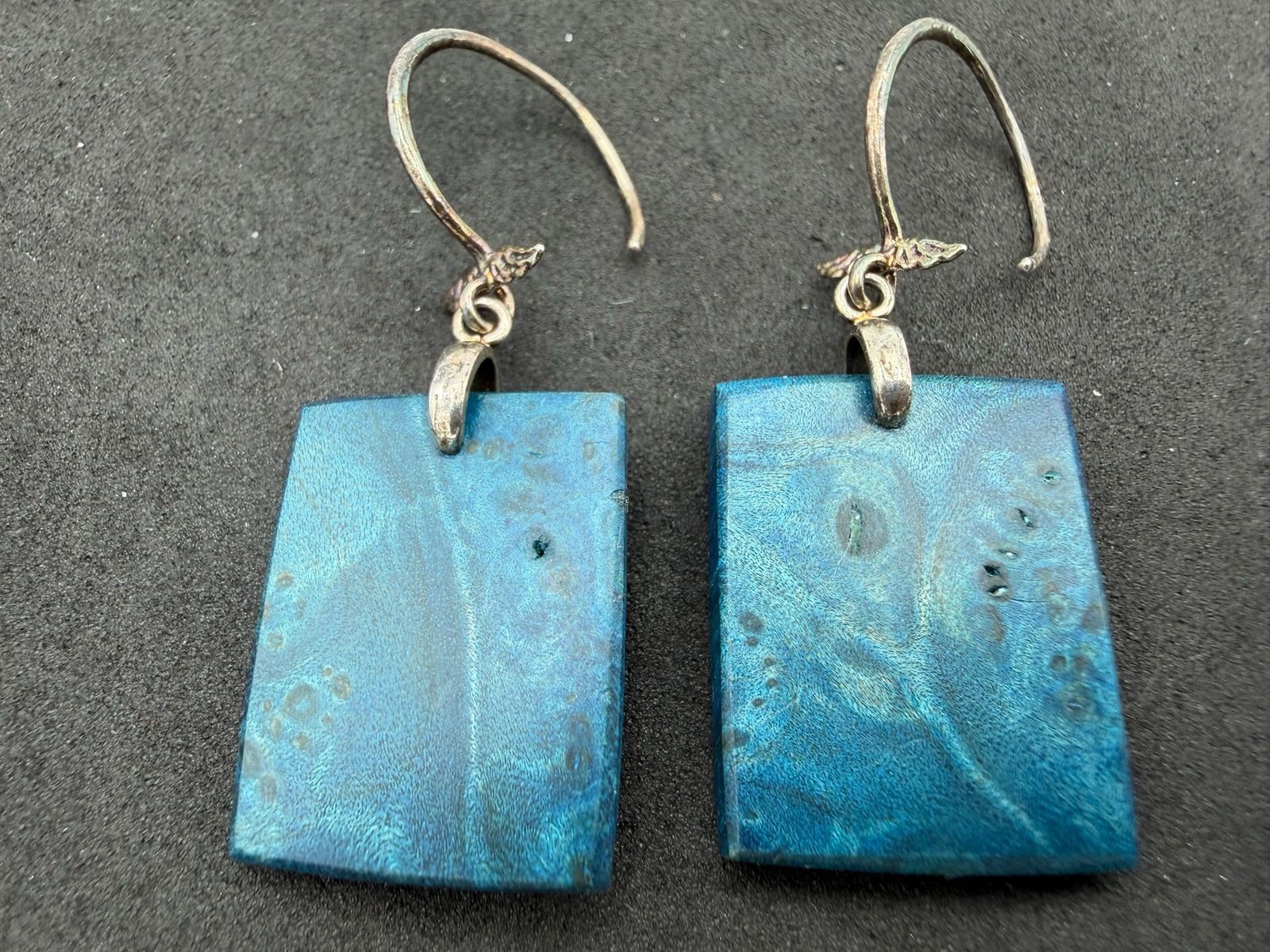 2.47g Vintage Sterling Silver 925 Blue Rectangular Dangle Drop Earrings