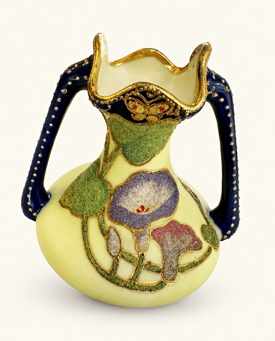 Japanese Early 20th C Hand Painted Art Pottery Ceramic Floral Vase