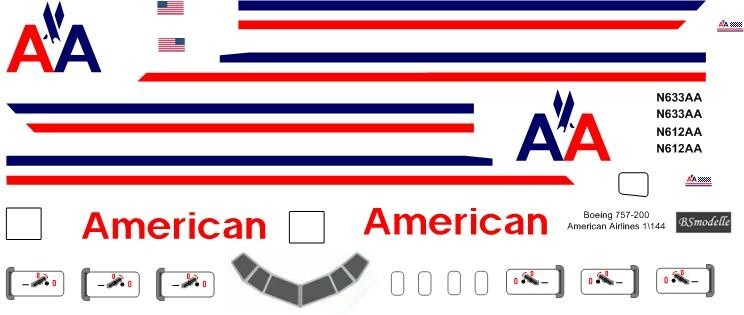 Decal set for scale model BSmodelle Boeing 757 American Airlines  1\\144