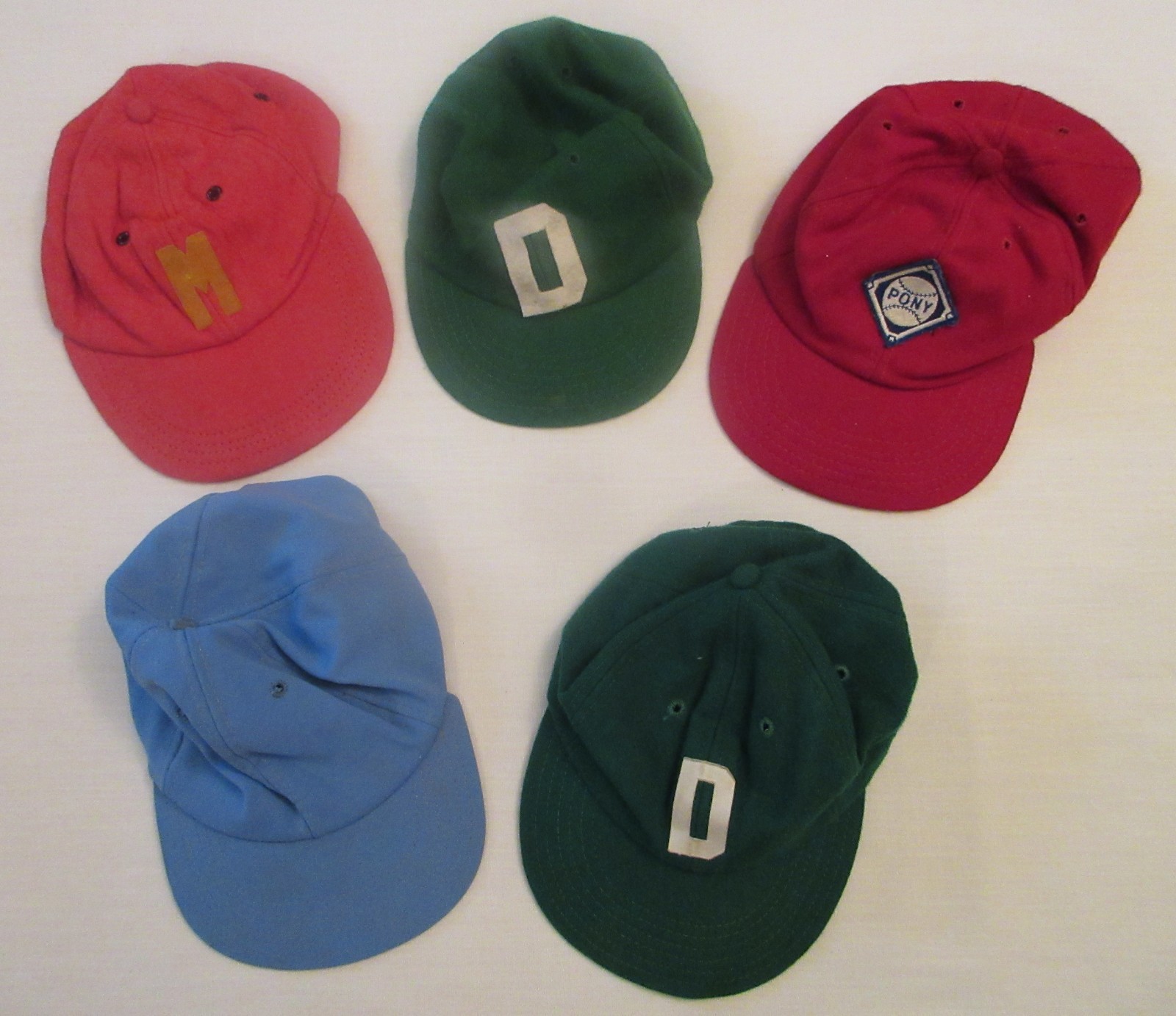 5 Vintage 1950s Felt Wool Youth Baseball Caps Hats
